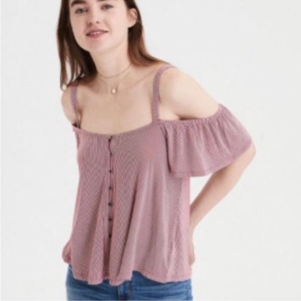 American Eagle Soft & Sexy Striped Cold Shoulder Top